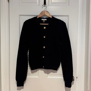 rag & bone Black Knit Cardigan with Gold Accents